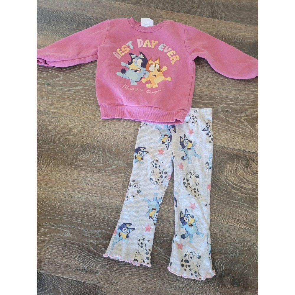 Bluey Bingo Baby Girls 18M Best Day Ever Pink Sweatshirt Flare Leggings‎ Set #5
